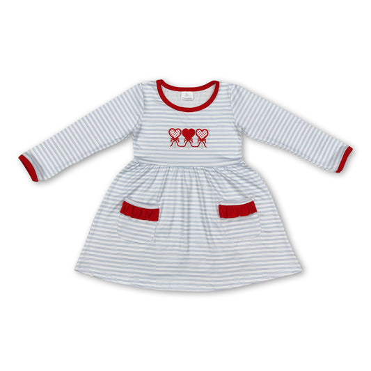 Grey stripe heart pockets girls valentine's dresses