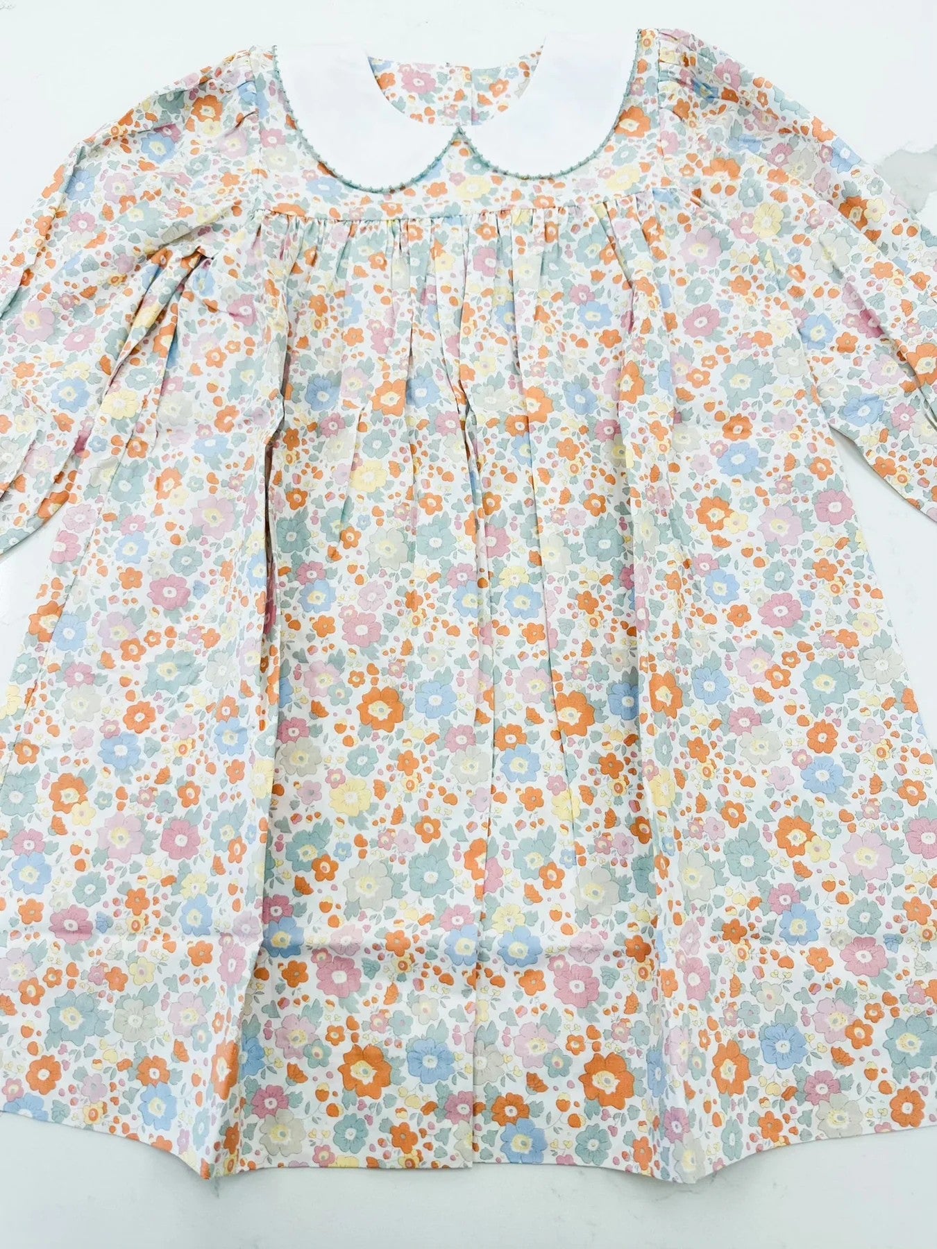 Pink light blue floral long sleeves kids girls dresses