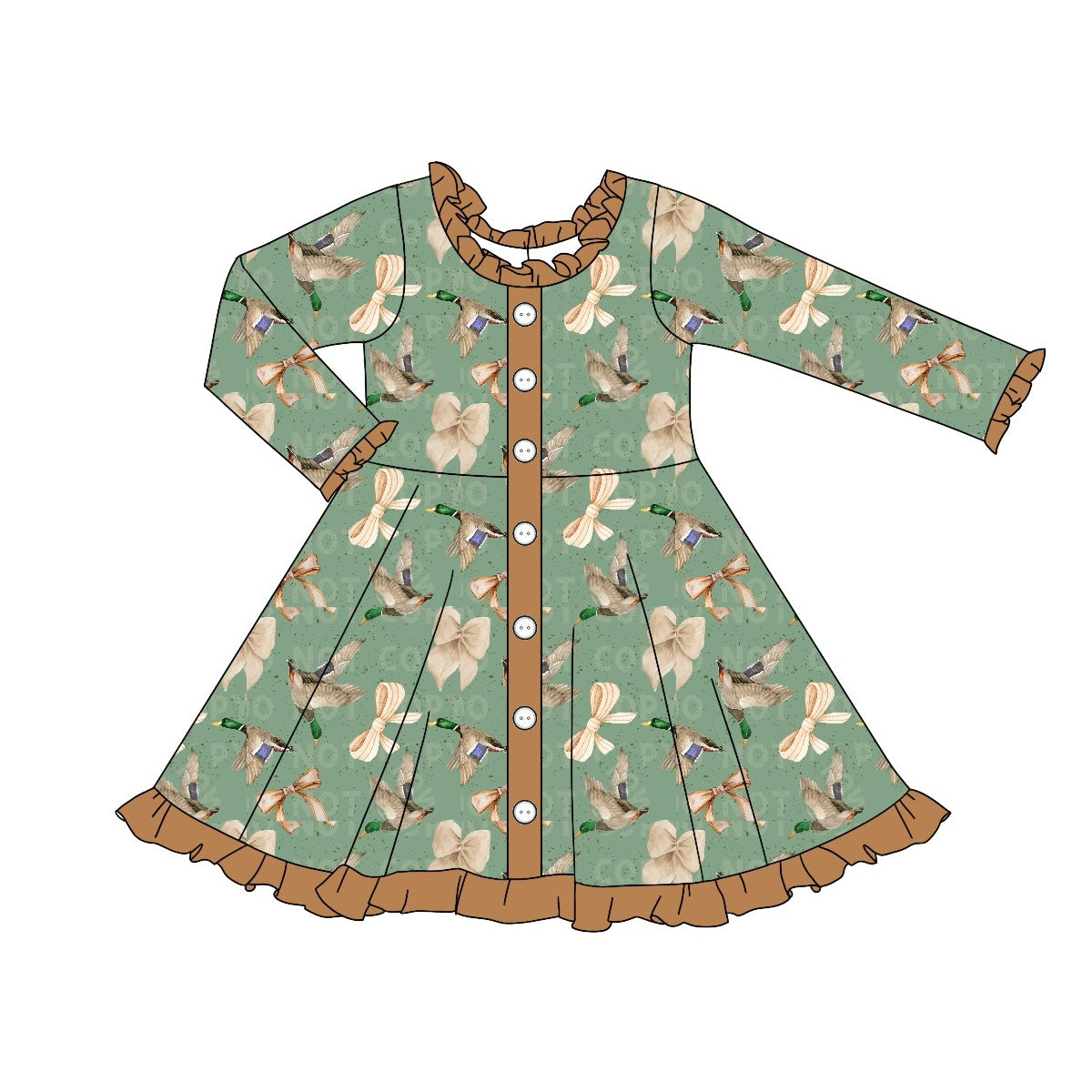 Ruffle long sleeves bow duck kids girls hunting dress