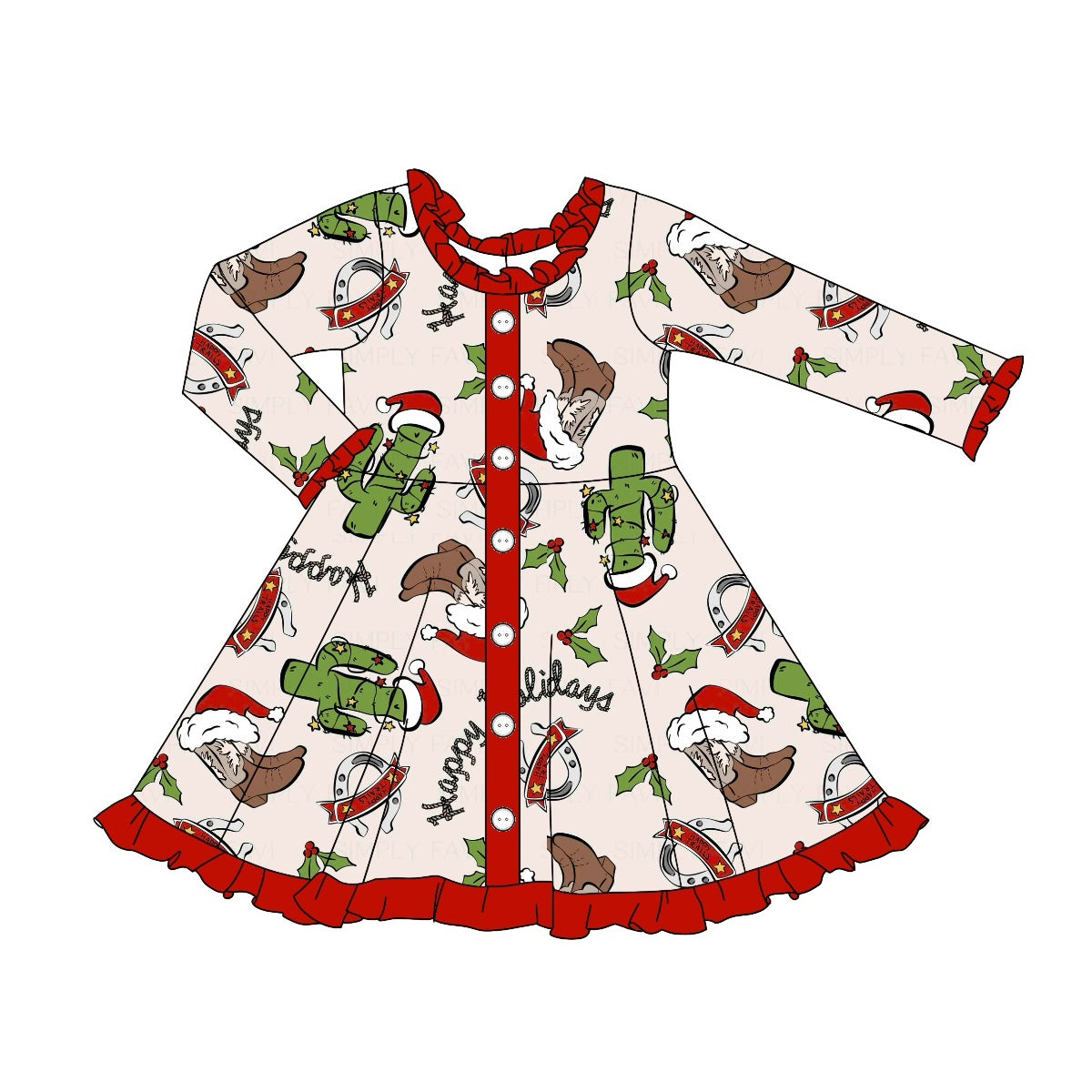 Ruffle cactus boots Christmas hat western girls dress