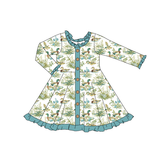 Ruffle sleeves duck buttons kids girls dresses