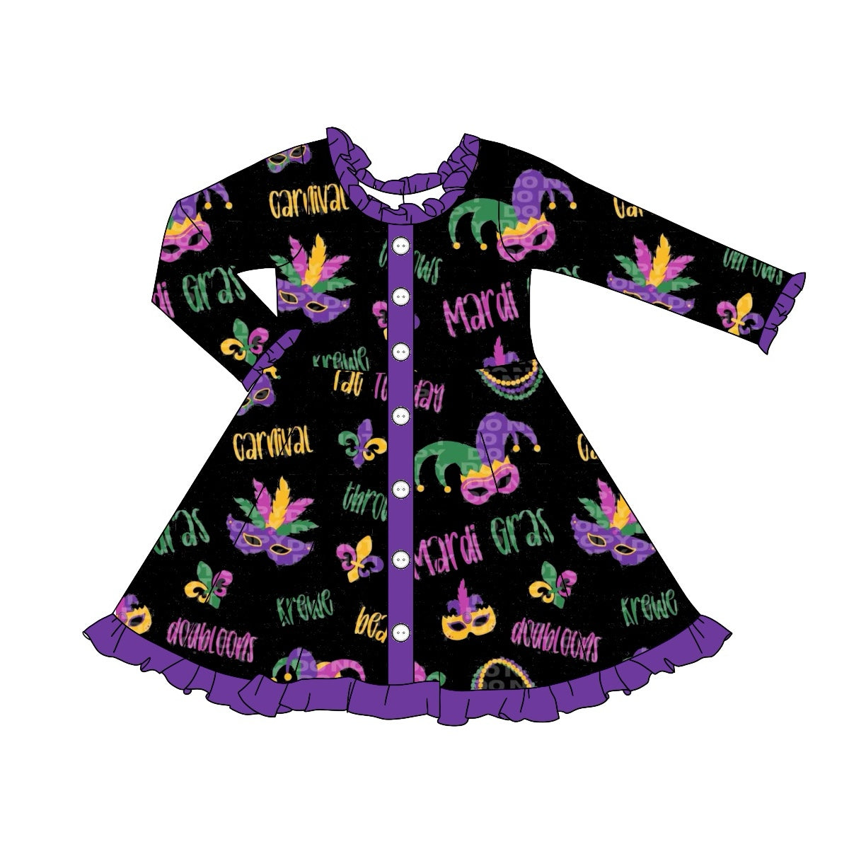 Purple ruffle buttons mardi gras girls dresses