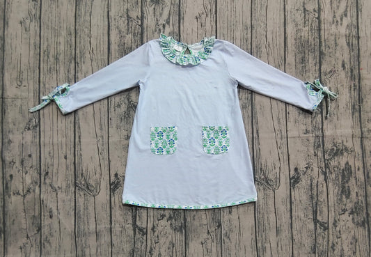 Light blue stripe floral pockets baby girls dresses