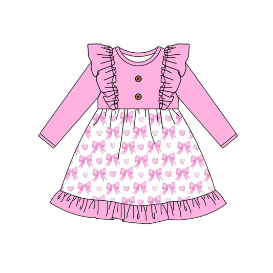 Pink bow heart long sleeves baby girls valentine's dress