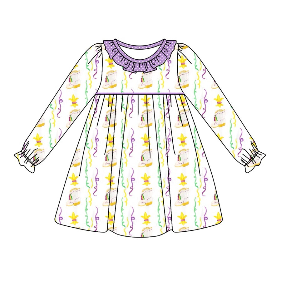 Purple polka dots ruffle baby girls mardi gras dresses