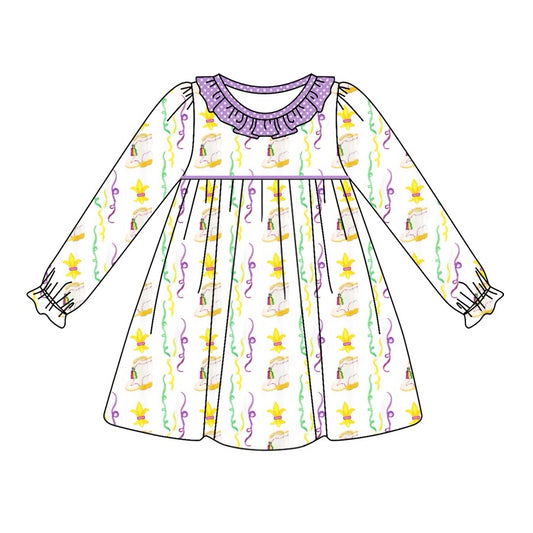 Purple polka dots ruffle baby girls mardi gras dresses