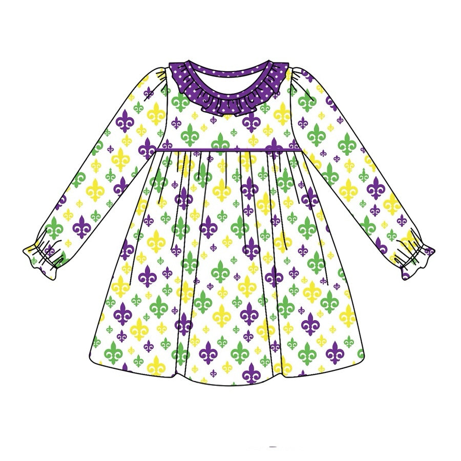 Purple polka dots ruffle kids girls mardi gras dresses