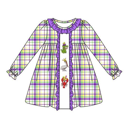 Plaid alligator pelican crawfish girls mardi gras dress