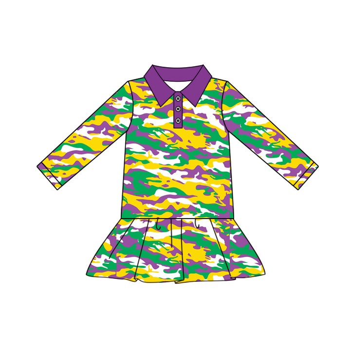 Green yellow purple camo kids girls Mardi Gras dresses