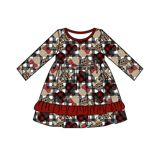 Black plaid leopard mouse ruffle kids girls dresses