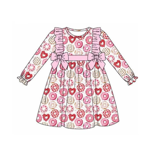 Pink ruffle bow heart donut kids girls valentine's day dress