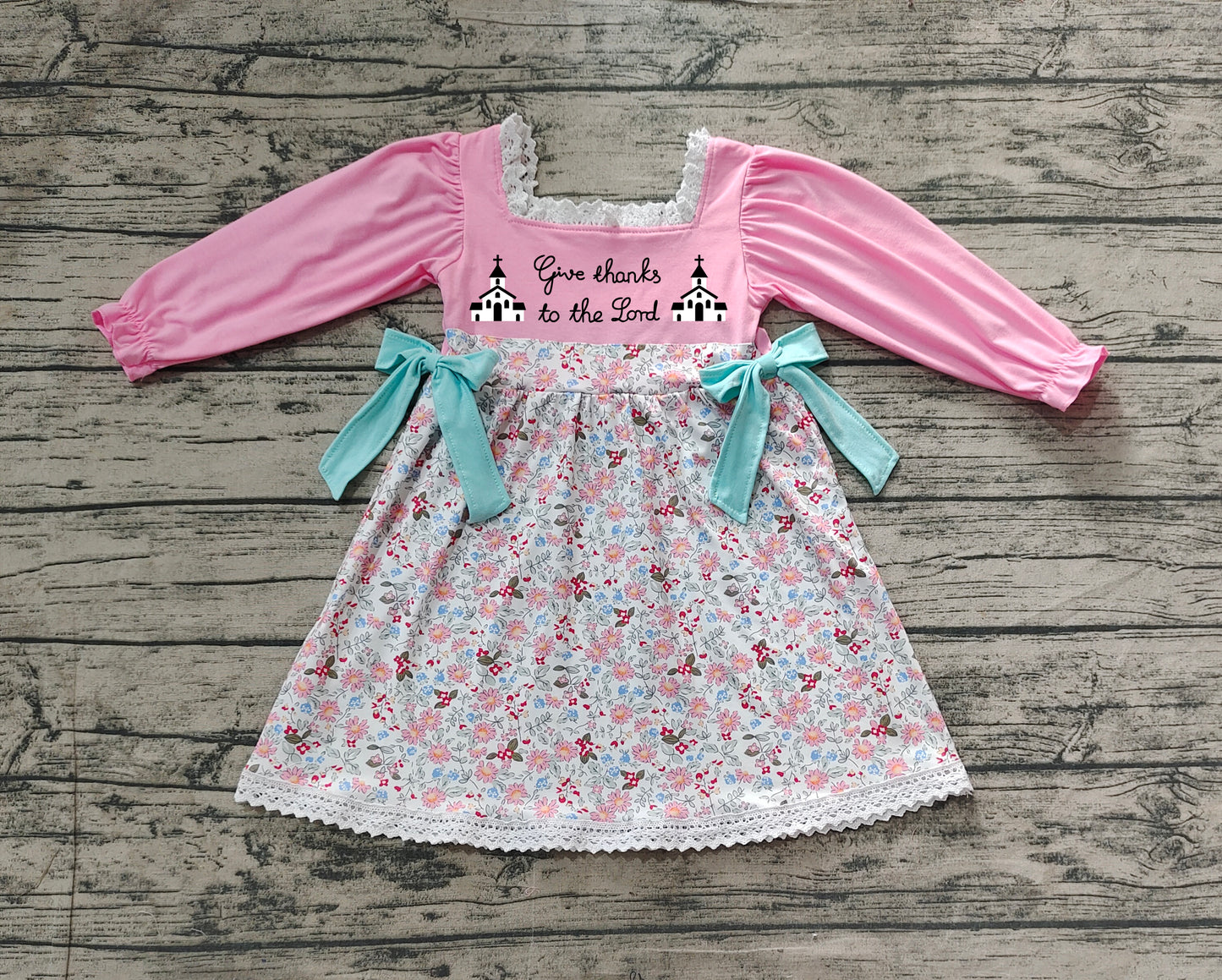 Give thanks to the lord pink floral baby girls dresses