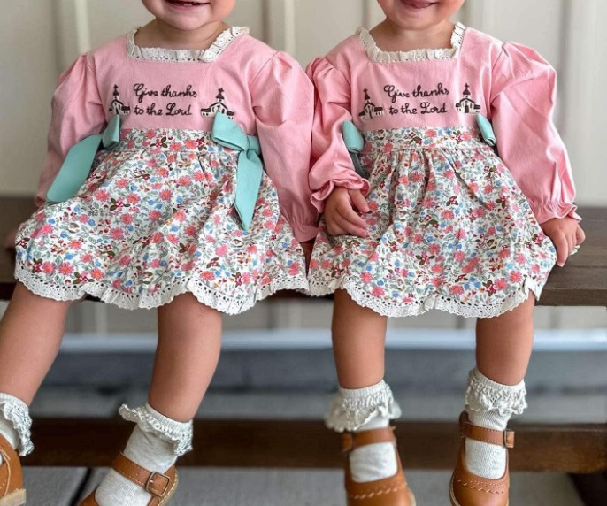 Give thanks to the lord pink floral baby girls dresses