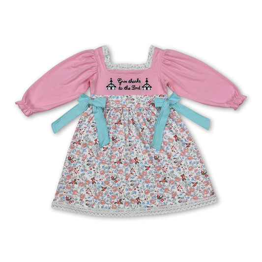 Give thanks to the lord pink floral baby girls dresses