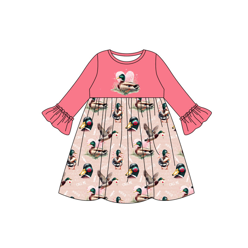 Long sleeves duck heart baby girls valentine's day dresses