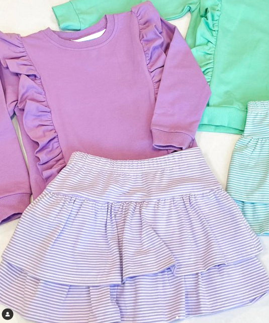 Lavender ruffle top stripe skirt kids girls clothing