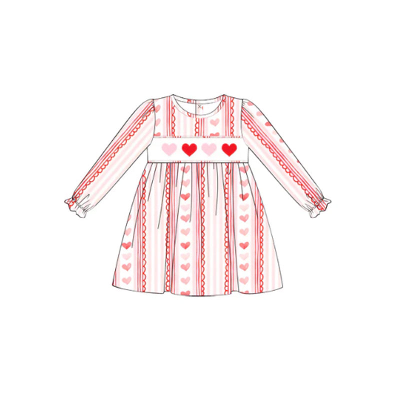 Long sleeves heart stripe baby girls valentine's dresses