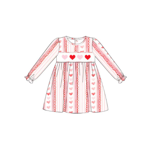 Long sleeves heart stripe baby girls valentine's dresses