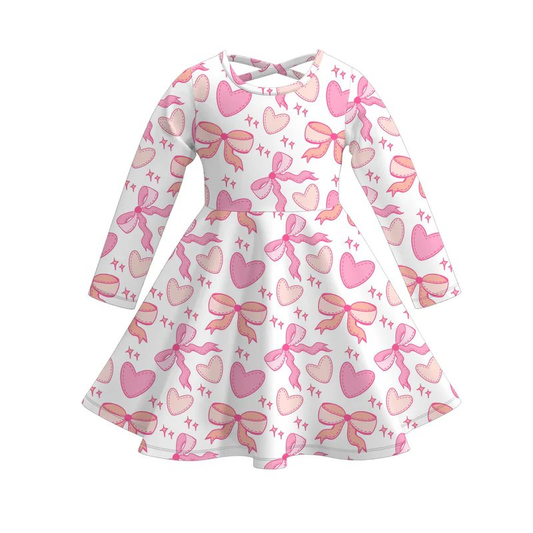 Long sleeves pink bows girls valentine's dresses