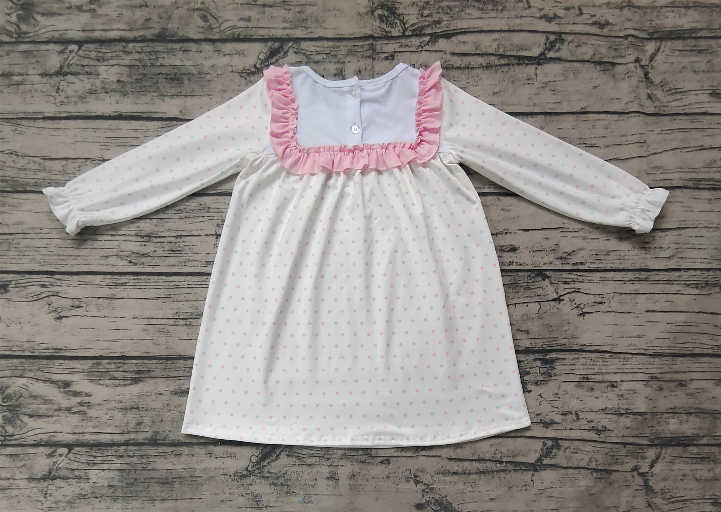 Pink polka dots long sleeves cross girls Easter dresses