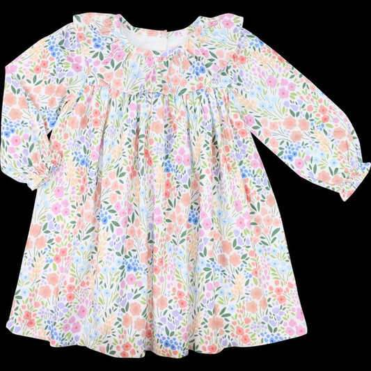 Ruffle long sleeves floral baby girls dresses