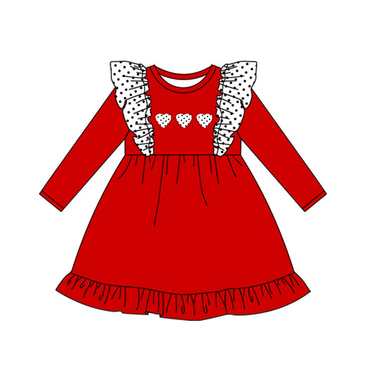 Red long sleeves heart kids girls valentine's dress