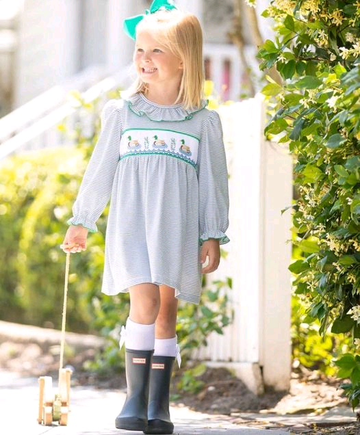 Long sleeves stripe duck kids girls dresses