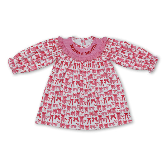 Long sleeves pink bow mama's bestie kids girls dresses