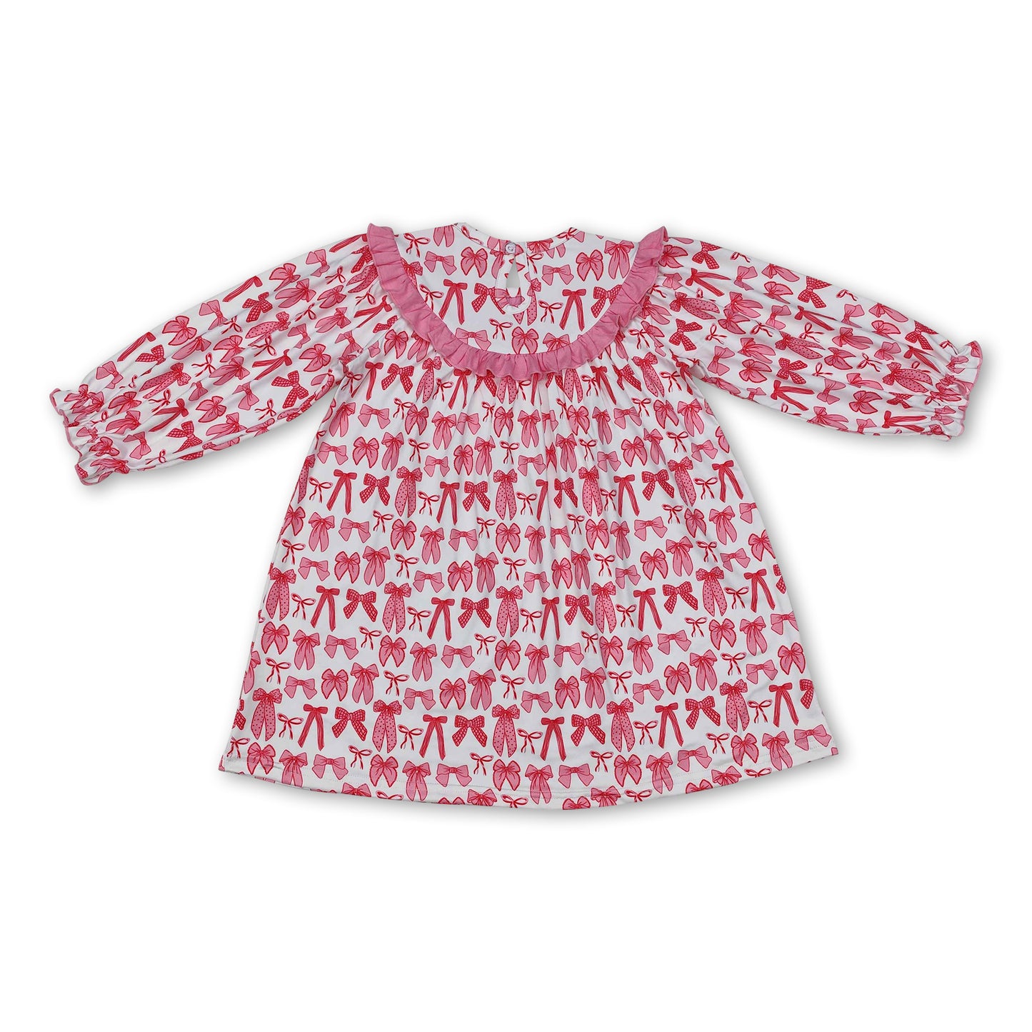 Long sleeves pink bow mama's bestie kids girls dresses