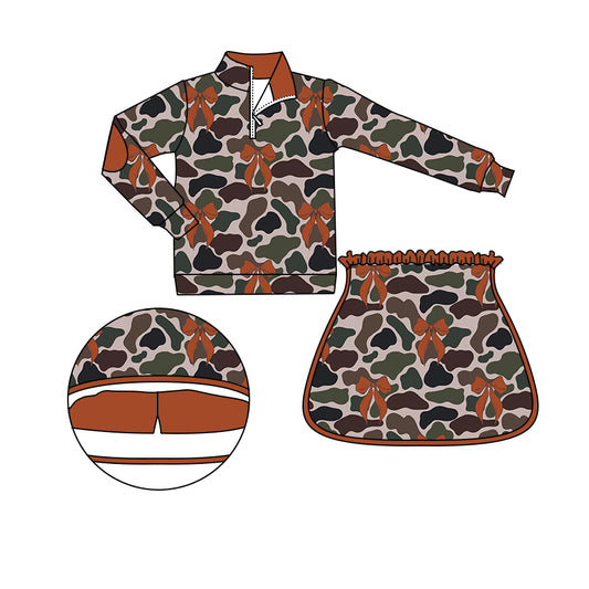 Long sleeves camo bow pullover skirt kids girls clothes