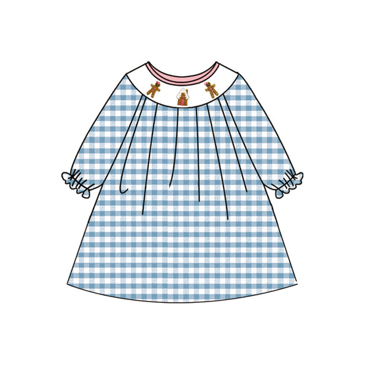 Plaid gingerbread long sleeves girls Christmas dress