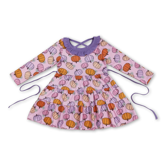 Long sleeves pumpkin floral patchwork girls fall dresses