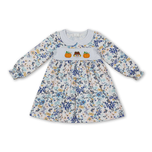 Floral pumpkin scarecrow kids girls fall dresses