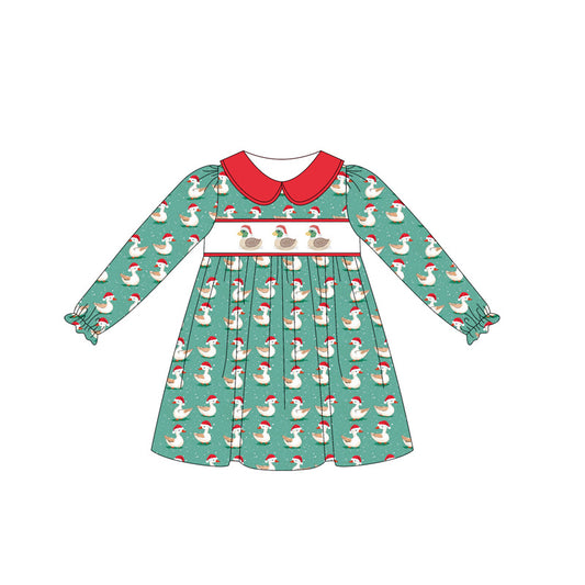 Long sleeves Christmas duck kids girls dresses