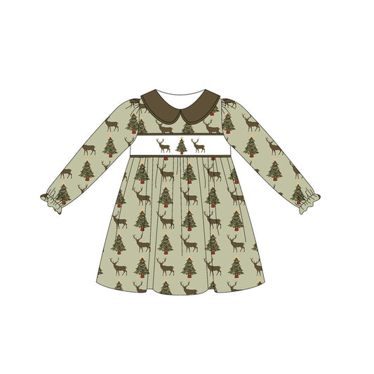 Long sleeves Christmas tree deer girls dresses
