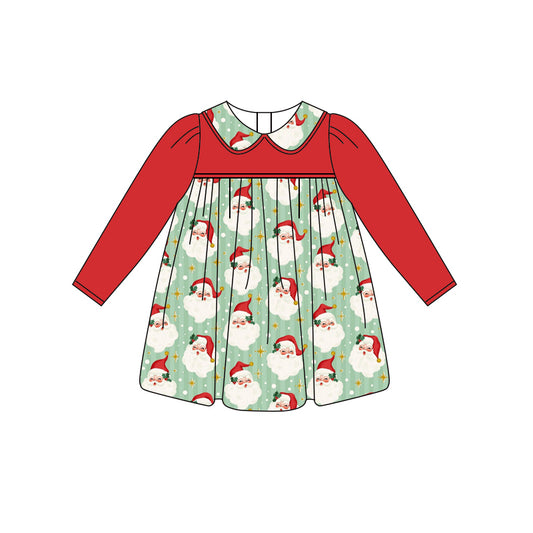Red long sleeves santa kids girls Christmas dresses