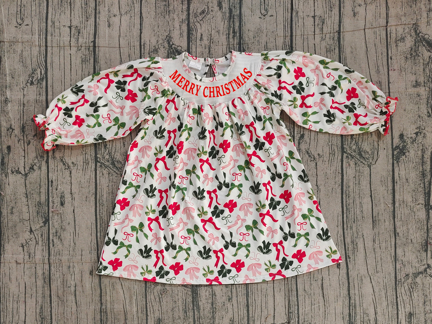 Green red bow Merry Christmas smocked girls dresses – Western Kids Clothes