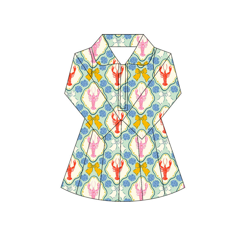 Long sleeves crawfish bow kids girls athletic dress