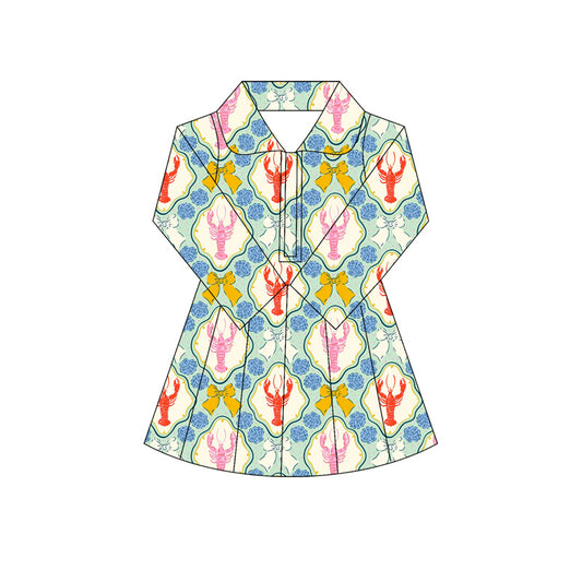 Long sleeves crawfish bow kids girls athletic dress