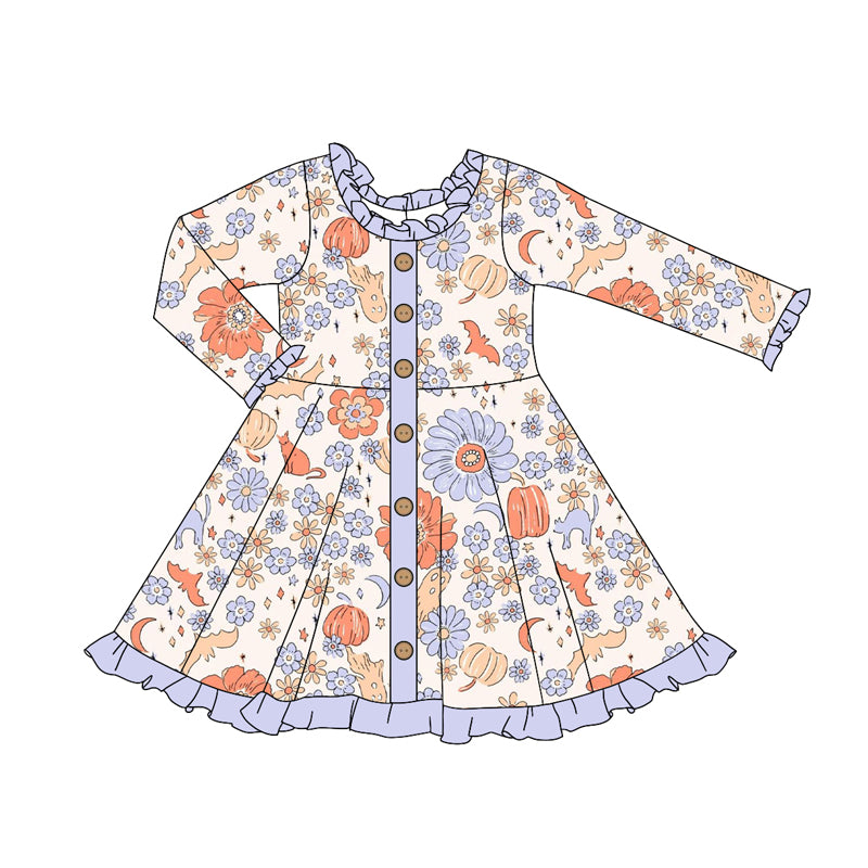 Lavender bat ghost pumpkin floral girls Halloween dress
