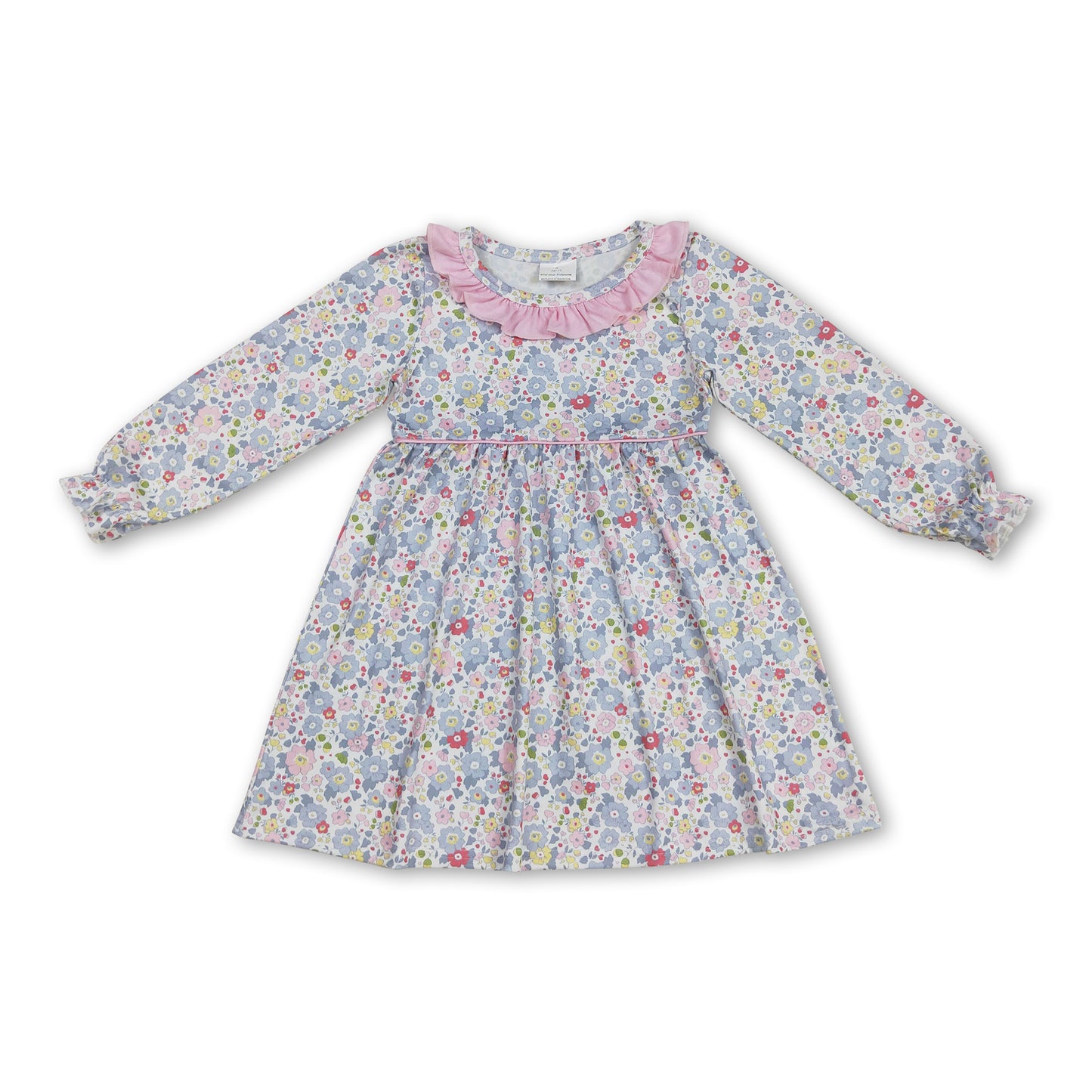 Pink ruffle long sleeves floral baby girls dresses