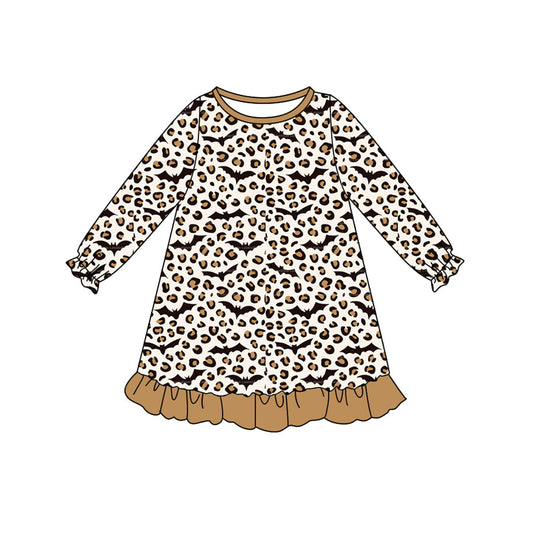 Leopard bat ruffle kids girls Halloween dresses