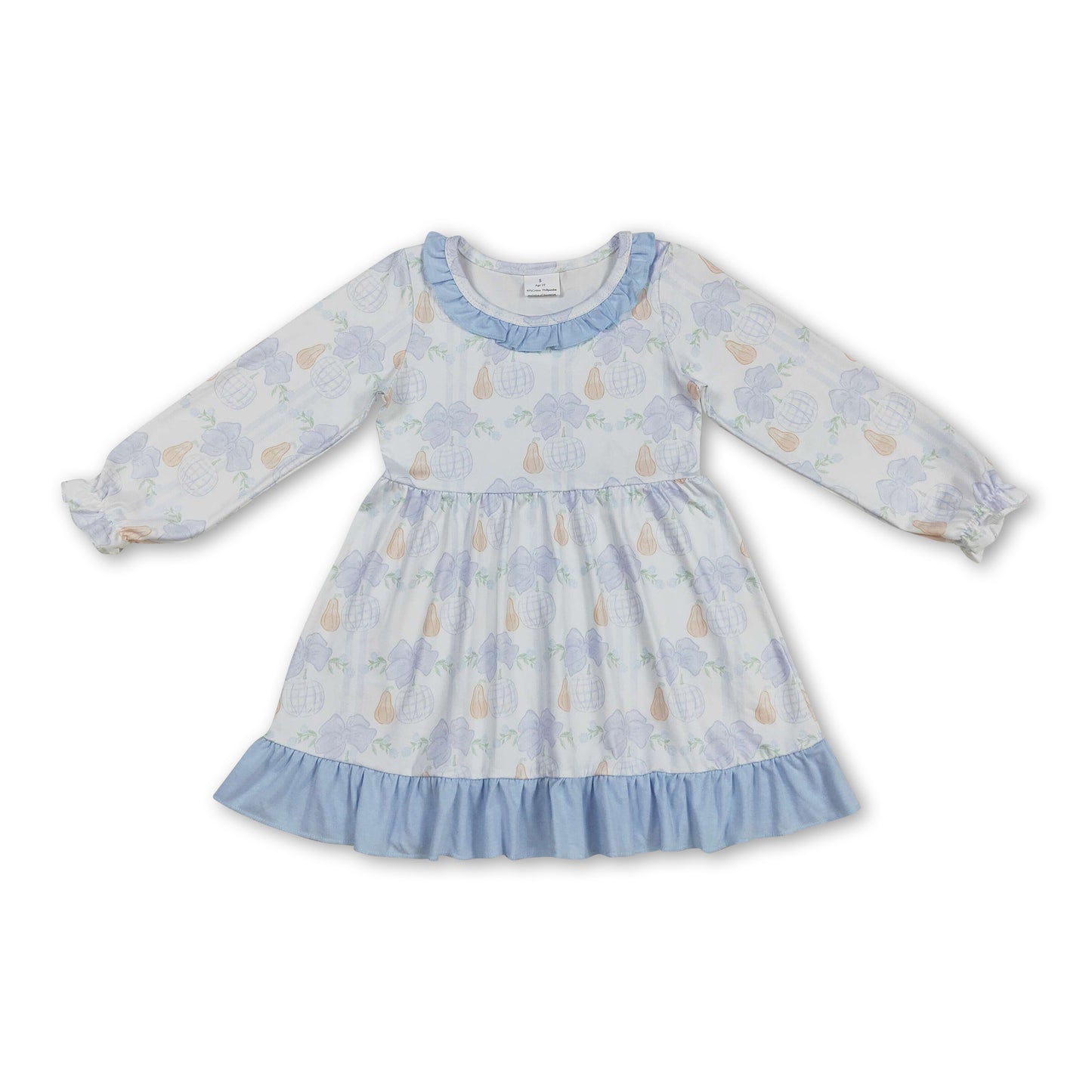 Light blue ruffle bow pumpkin kids girls fall dresses