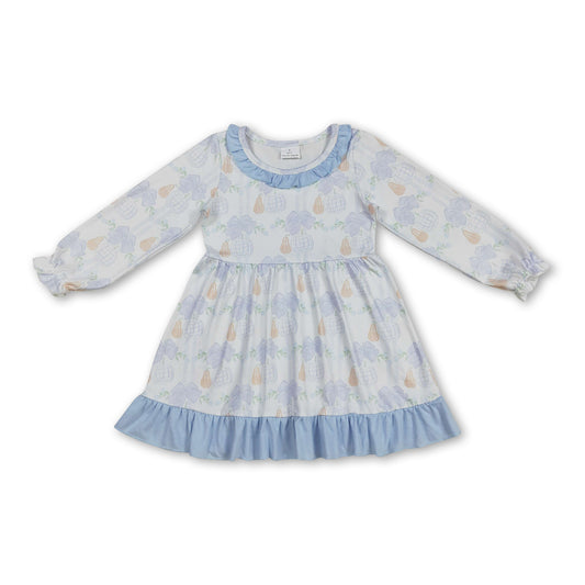 Light blue ruffle bow pumpkin kids girls fall dresses