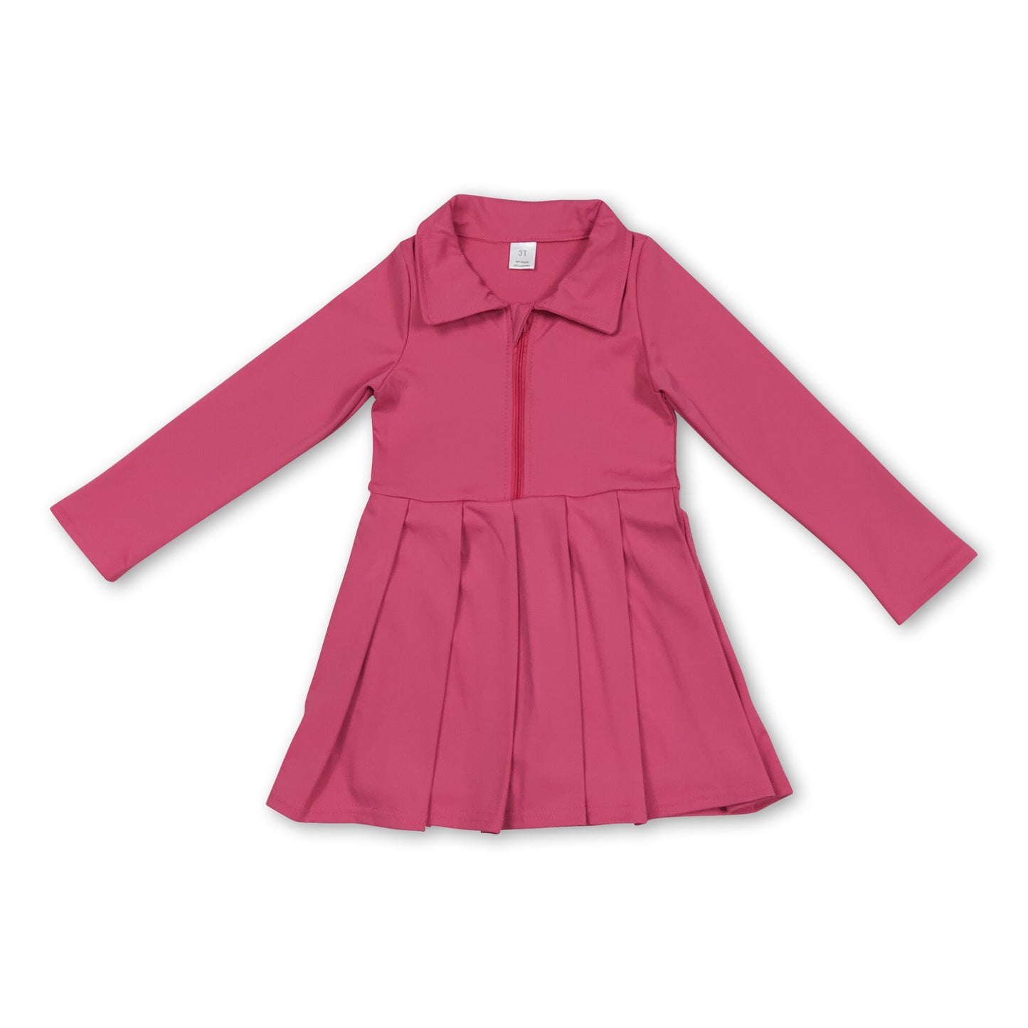 Long sleeves hot pink zipper kids girls athletic polo dress