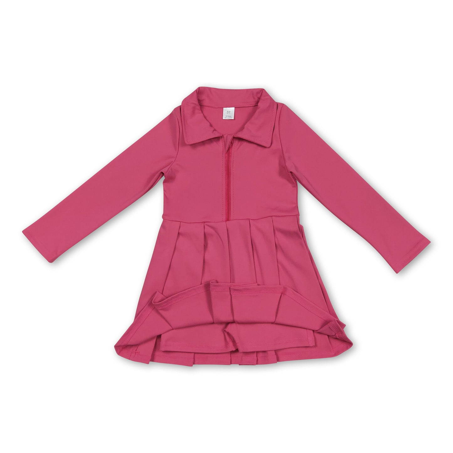 Long sleeves hot pink zipper kids girls athletic polo dress