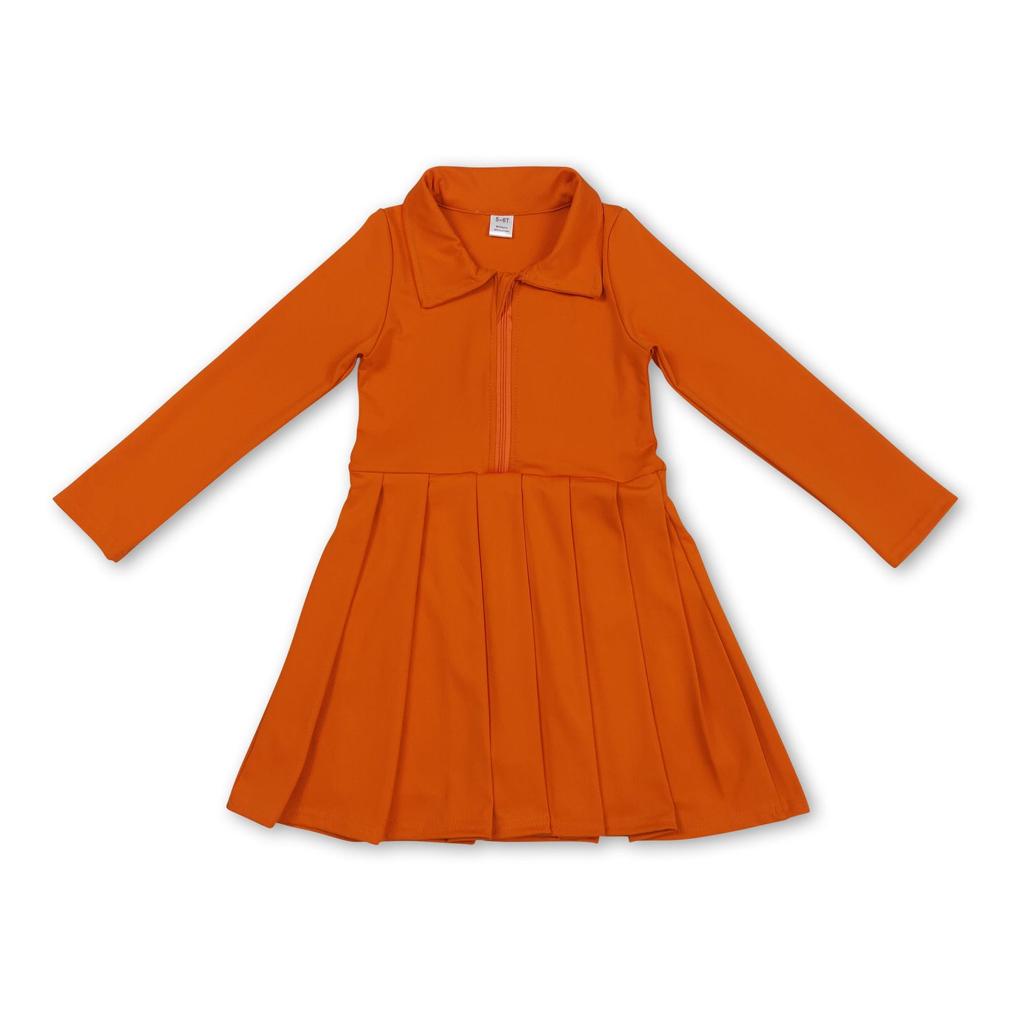 Long sleeves orange zipper kids girls athletic polo dress