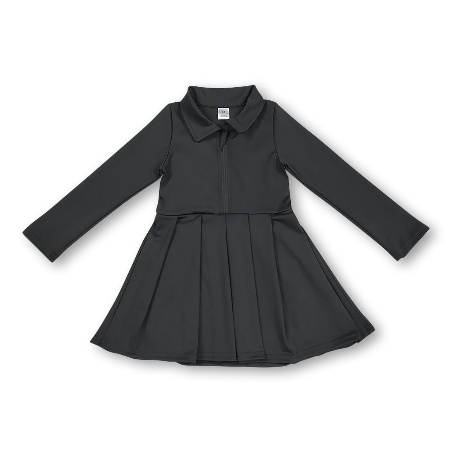 Long sleeves black zipper kids girls athletic polo dress