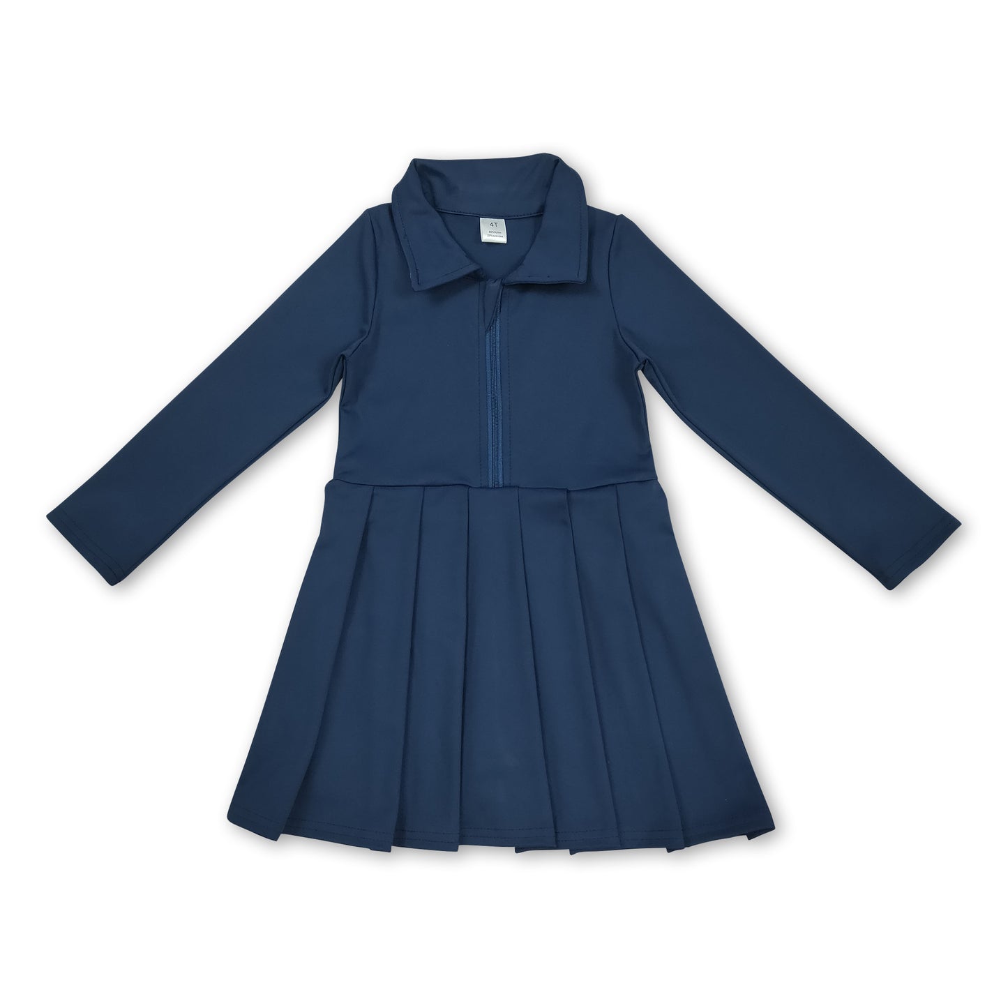 Long sleeves navy zipper kids girls athletic polo dress