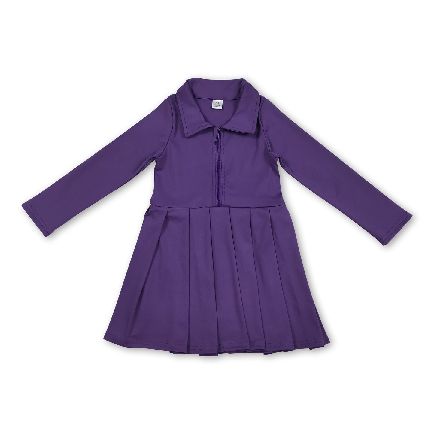 Long sleeves purple zipper kids girls athletic polo dress